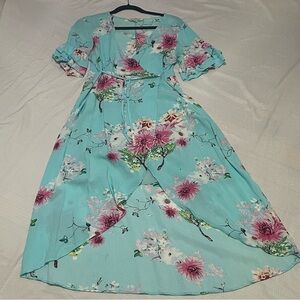 DAVI & DANI Teal Floral Maxi Dress